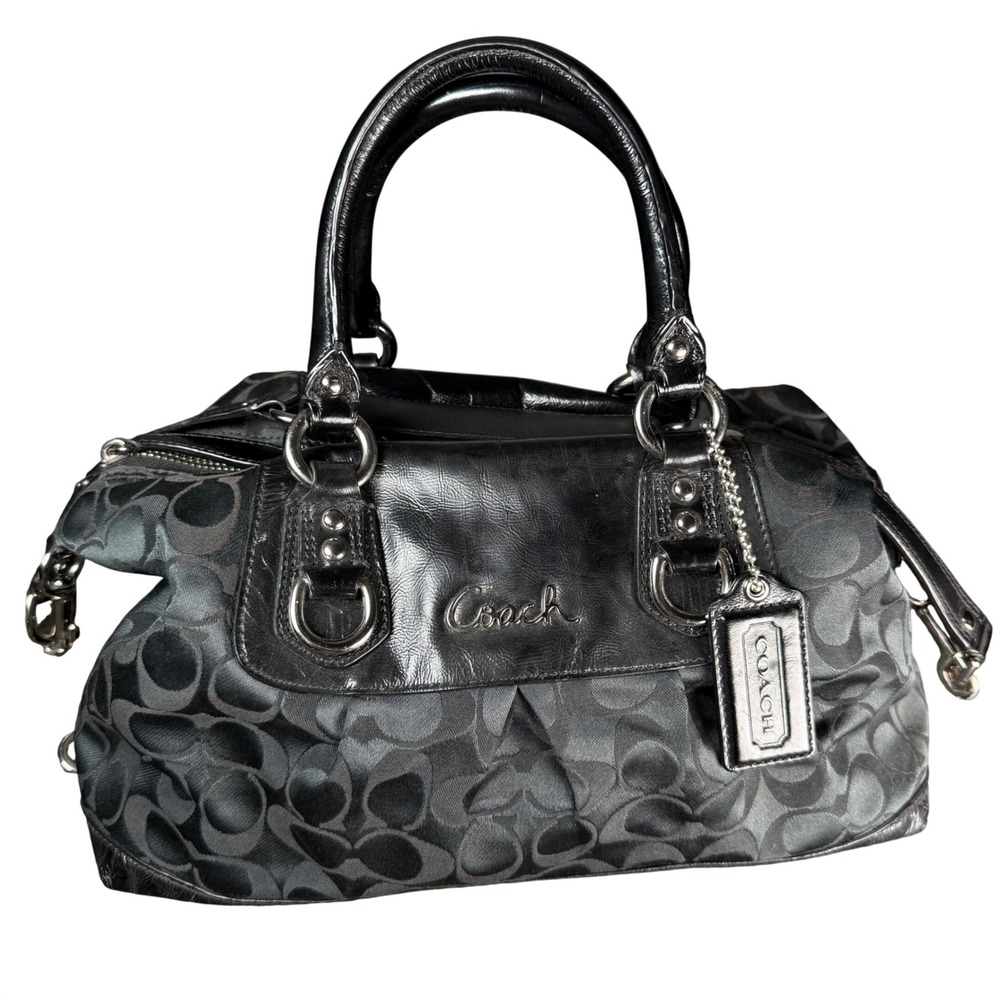 Coach Ashley Satchel Women Black Signature Jacquard Leather Handbag Y2K Chic